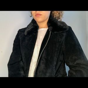 Leather Bomber With Faux Fur Collar